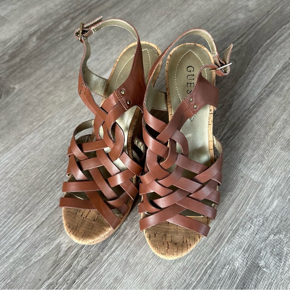 Guess Tan Woven Wedges
